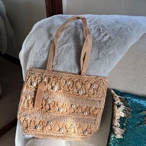 Salt + Umber Tan rattan sea shell Tote Bag 100% handmade